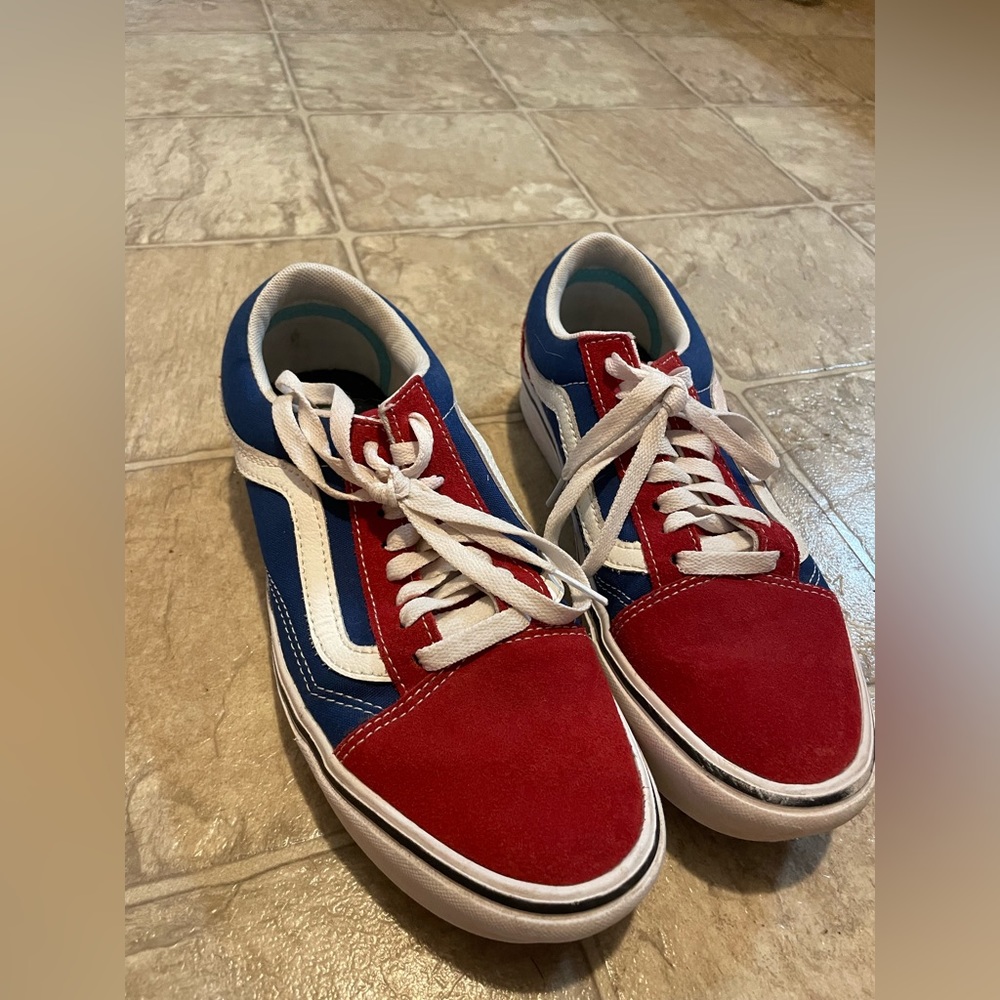 Red white and blue Vans comfy cush size 8 women’s, 6.5 men’s.